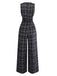 [Vorverkauf] Schwarz 1940er Baumwolle Plaid Tief-V-Ausschnitt Overall Jumpsuit
