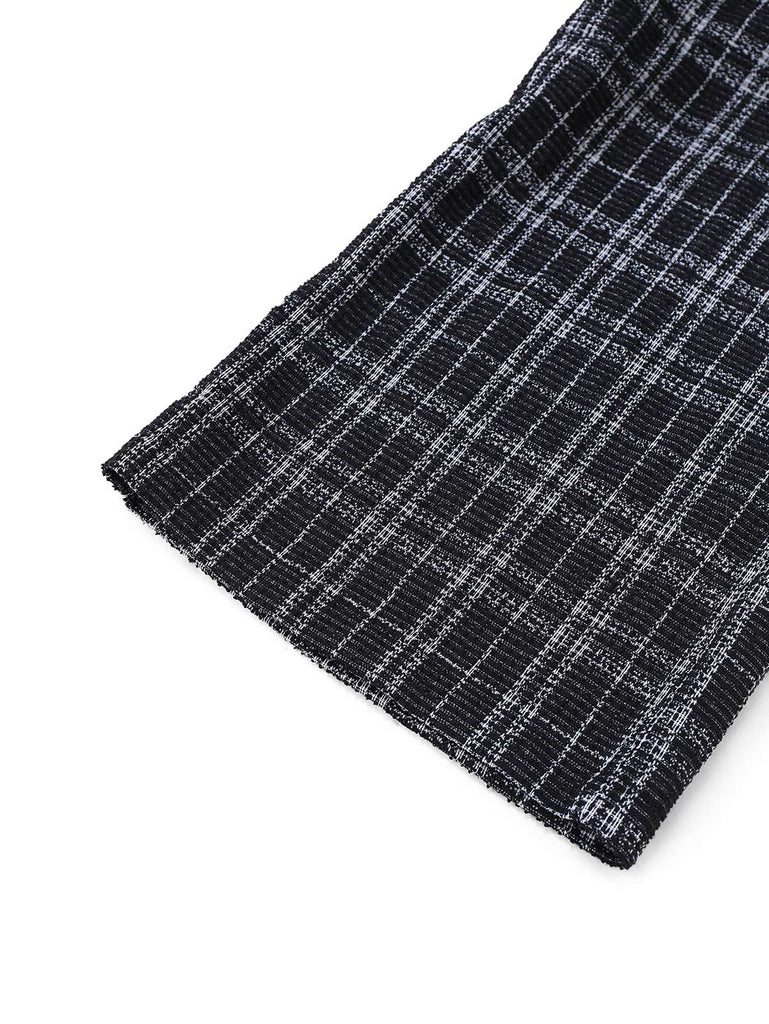 [Vorverkauf] Schwarz 1940er Baumwolle Plaid Tief-V-Ausschnitt Overall Jumpsuit