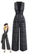 [Vorverkauf] Schwarz 1940er Baumwolle Plaid Tief-V-Ausschnitt Overall Jumpsuit