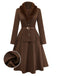 [Vorverkauf] 2PCS Braun 1940er Doppel Kunstpelz Kragen Jacke & A-Linien Rock