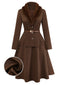 [Vorverkauf] 2PCS Braun 1940er Doppel Kunstpelz Kragen Jacke & A-Linien Rock