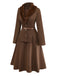 [Vorverkauf] 2PCS Braun 1940er Doppel Kunstpelz Kragen Jacke & A-Linien Rock
