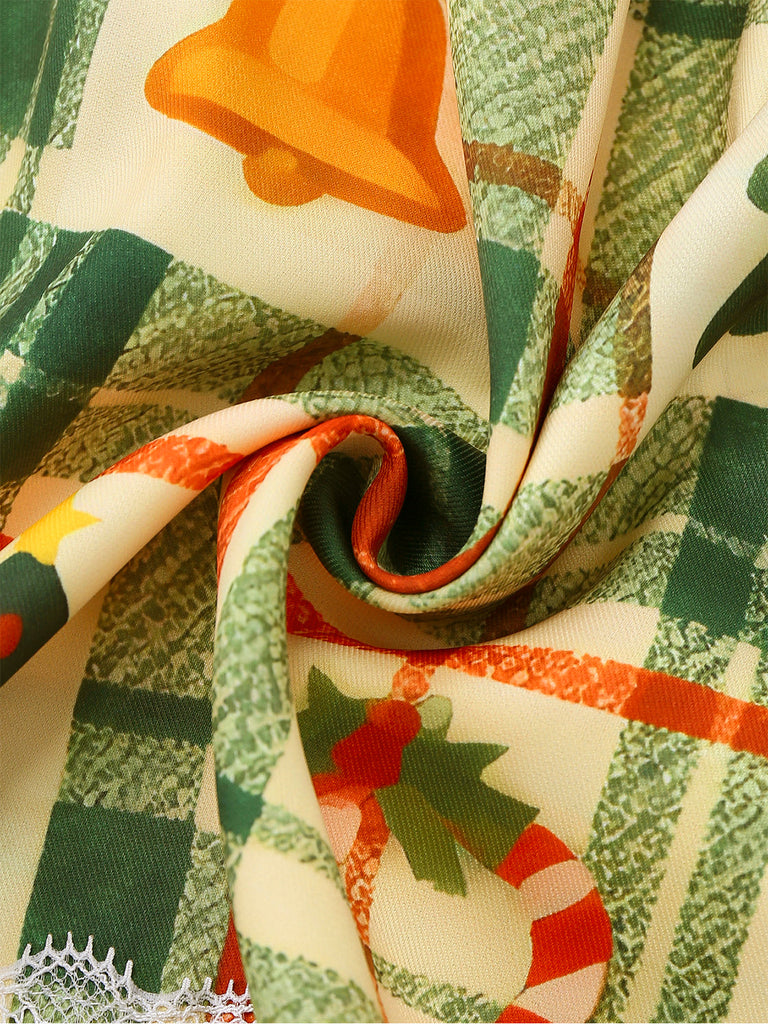 [Vorverkauf] Multicolor 1950er Weihnachten Tartan Spitze Kleid