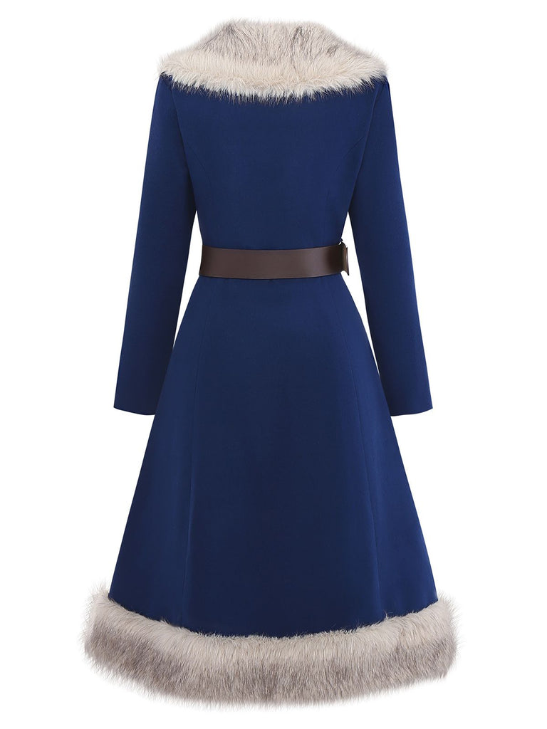 [Vorverkauf] Blau 1960er Faux Pelzgefüttert Gürtel Mantel