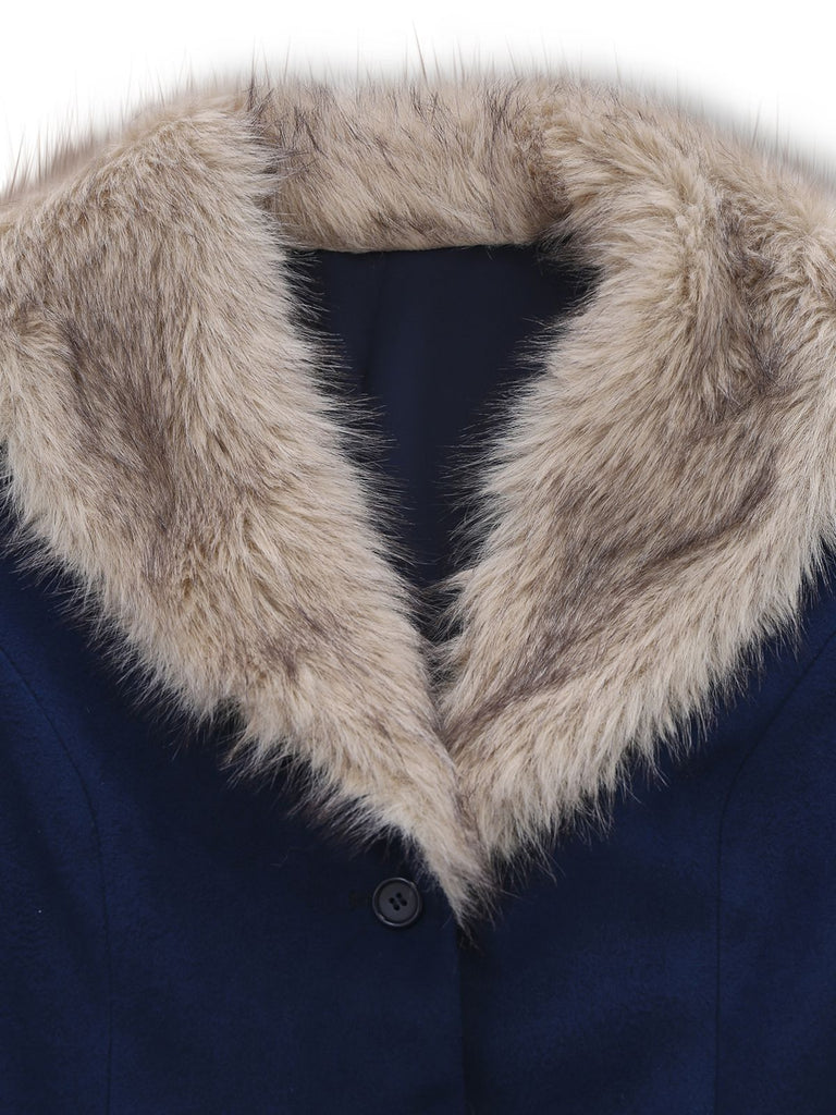 [Vorverkauf] Blau 1960er Faux Pelzgefüttert Gürtel Mantel