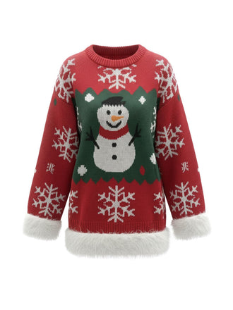 1950er Weihnachten Schneemann Plüschbesatz Pullover