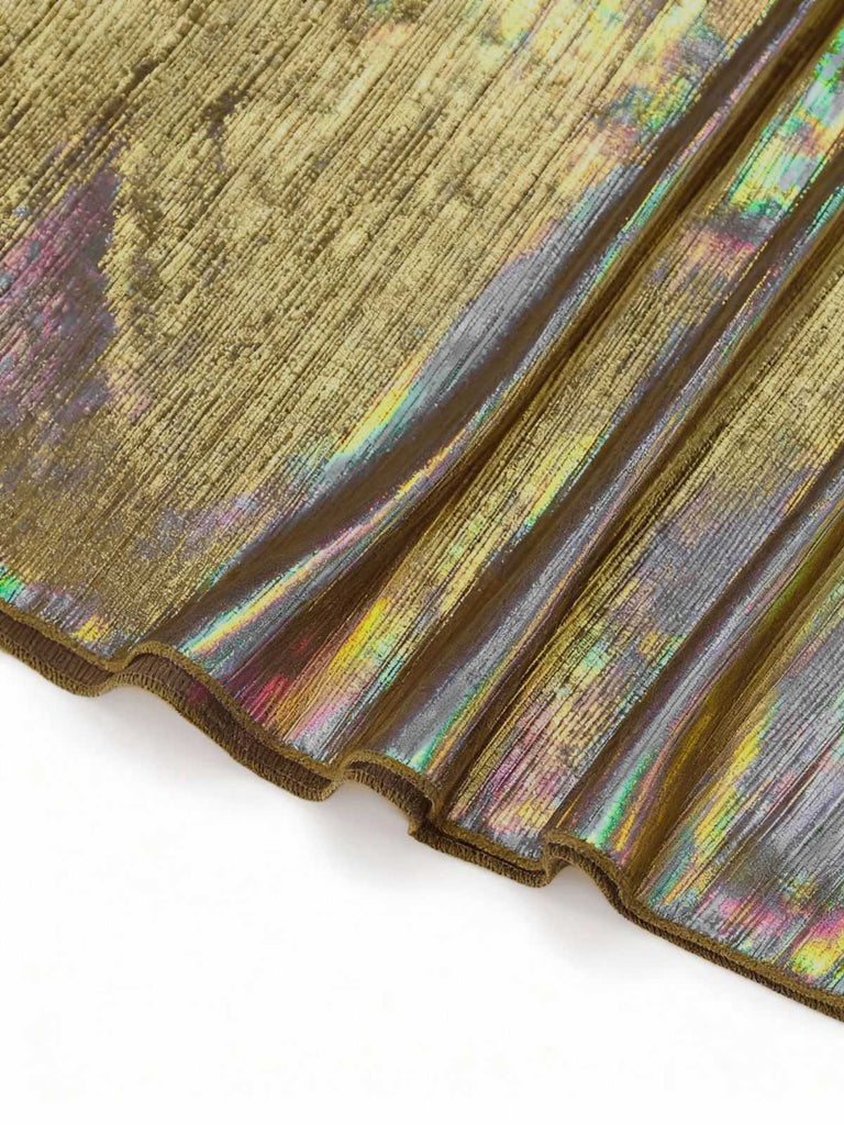 Gold 1930er Metallisch Texturiert Bogen Wasserfallkragen Kleid