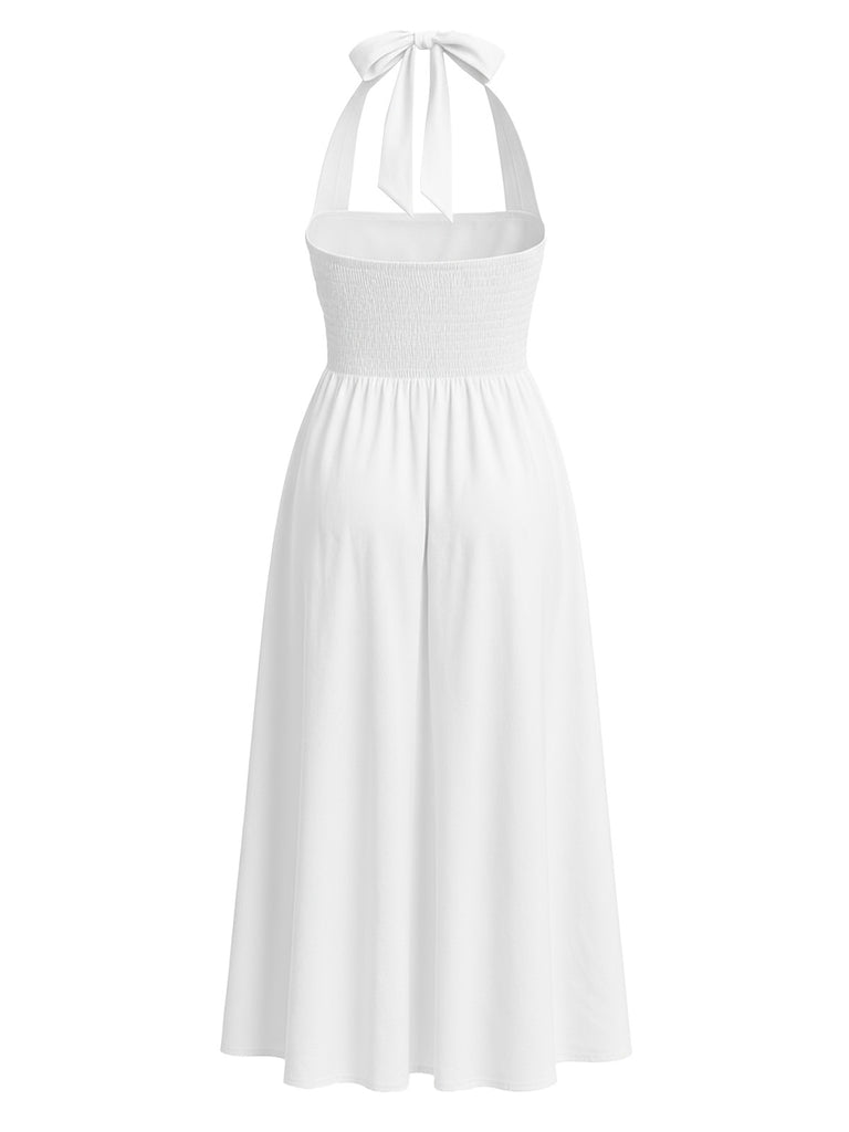 1940er Solide Breit-Träger Halter Rückenfrei Kleid