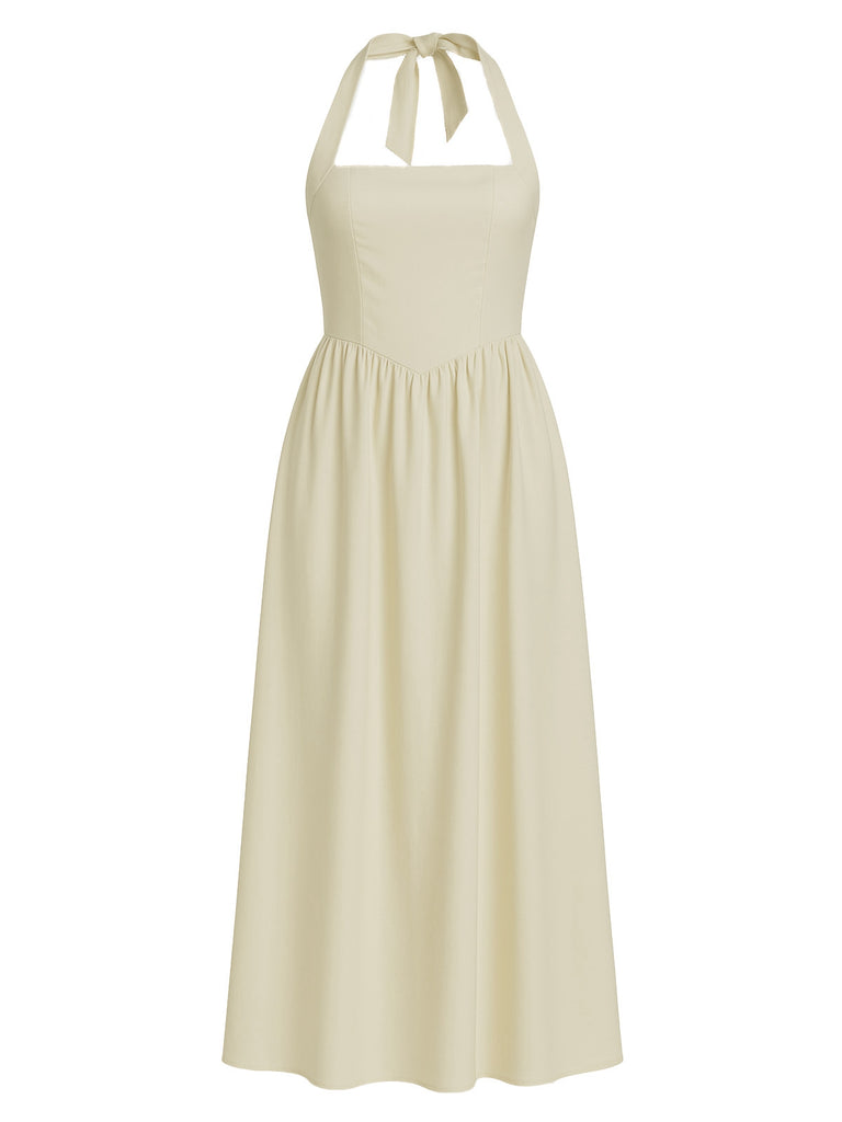1940er Solide Breit-Träger Halter Rückenfrei Kleid