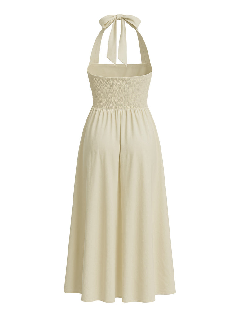 1940er Solide Breit-Träger Halter Rückenfrei Kleid