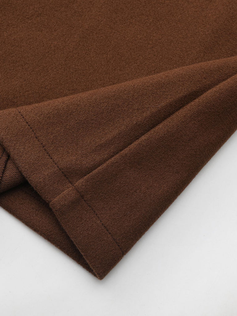 Braun 1930er Kerbkragen Kunstwolle Langer Mantel