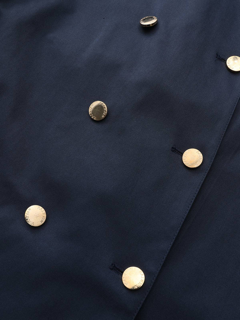 Blau 1940er Zweireihiger Rundhals Trench Mantel