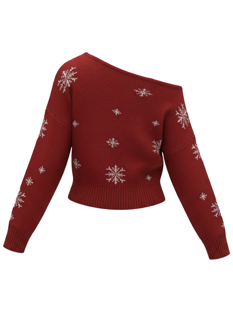 1970er Schneeflocke Asymmetrische Schulter Pullover