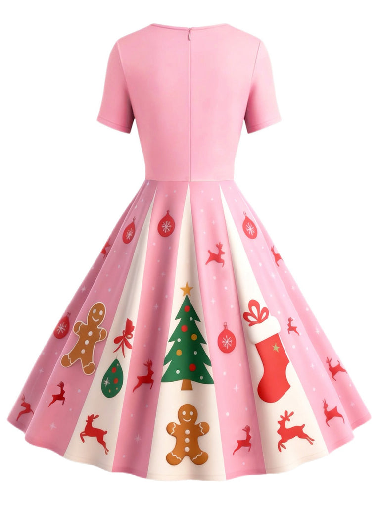 Rot & Grün 1950er Weihnachten Schneeflocke Swing Kleid