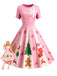 Rosa 1950er Weihnachten Schneeflocke Swing Kleid