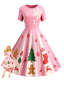 Rosa 1950er Weihnachten Schneeflocke Swing Kleid
