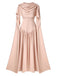 Beige 1950er Drapiert Renaissance Langarm Maxi Kleid