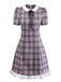 [Vorverkauf] Rosa 1960er Peter Pan Kragen Kariert Rüschen Saum Kleid