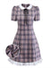 [Vorverkauf] Rosa 1960er Peter Pan Kragen Kariert Rüschen Saum Kleid