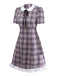 [Vorverkauf] Rosa 1960er Peter Pan Kragen Kariert Rüschen Saum Kleid