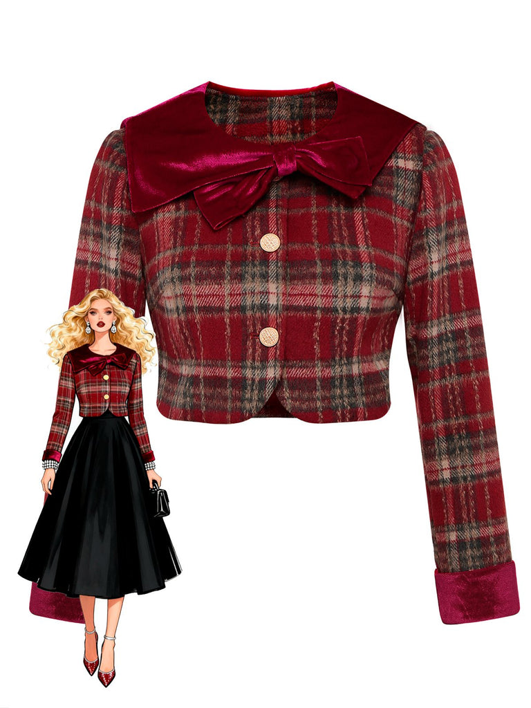 [Vorverkauf] Rot 1940er Flanell-Karo Samt Patchwork Jacke