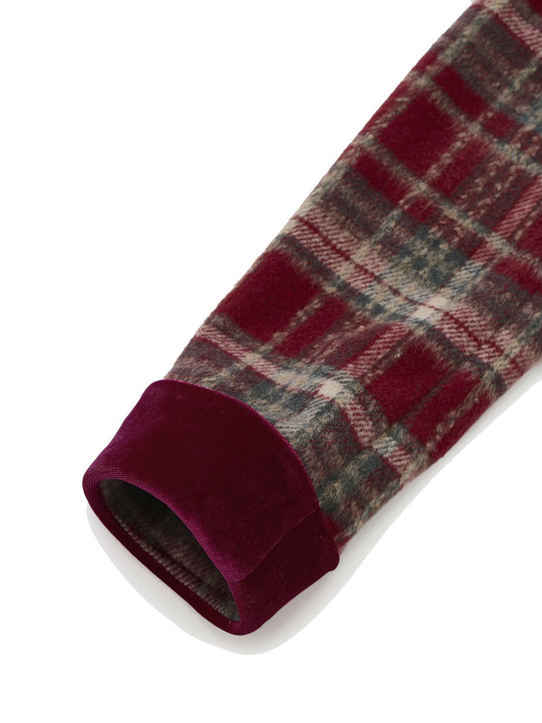 [Vorverkauf] Rot 1940er Flanell-Karo Samt Patchwork Jacke