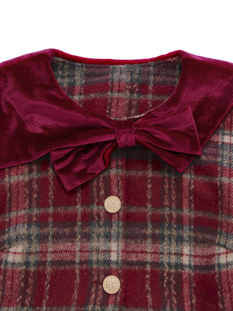 [Vorverkauf] Rot 1940er Flanell-Karo Samt Patchwork Jacke