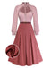 Rosa 1940er Baumwolle Schlüsselloch Rüschen Kleid