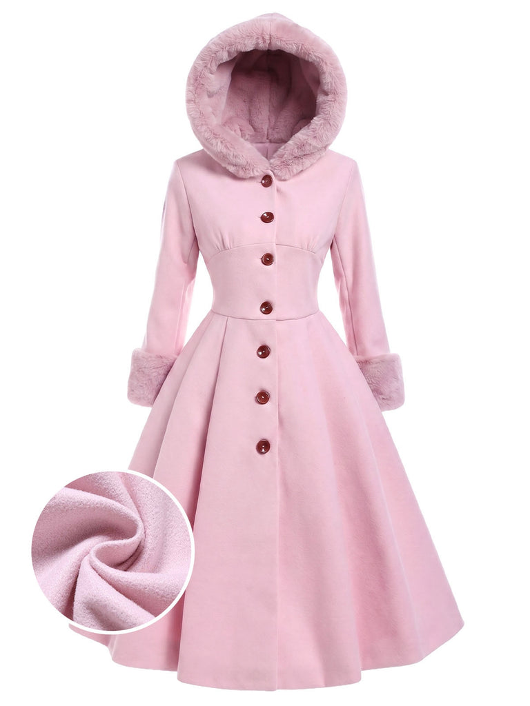 Rosa 1950er Faux-Wolle Hooded Taste Mantel
