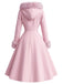 Rosa 1950er Faux-Wolle Hooded Taste Mantel
