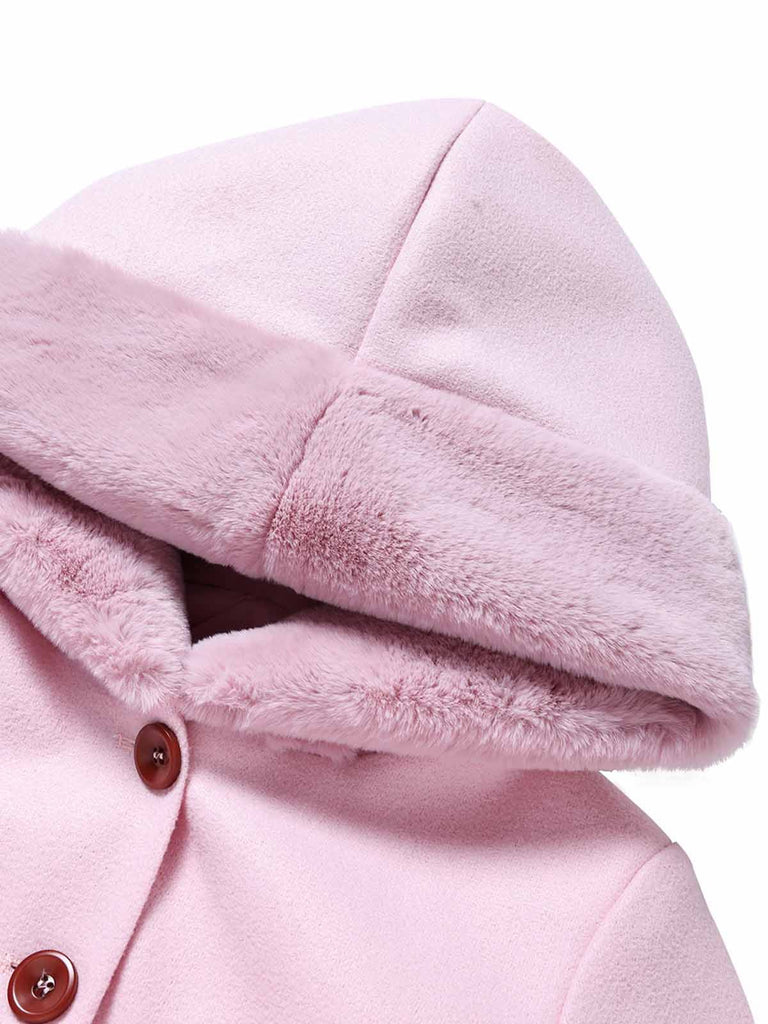 Rosa 1950er Faux-Wolle Hooded Taste Mantel