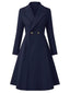 Dunkelblau 1950er Solide Kerbkragen Kleid Mantel