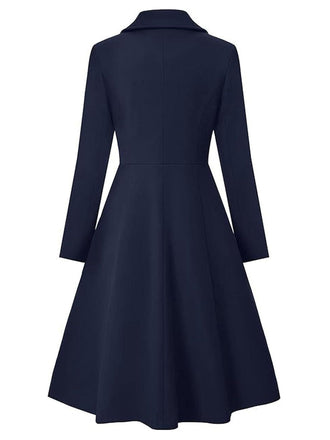 Dunkelblau 1950er Solide Kerbkragen Kleid Mantel