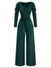 1930er Solide Gerüschtes V-Ausschnitt Gürtel Jumpsuit
