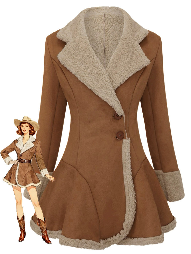 Hellbraun Vintage 1970er Revers Ausgestellter Saum Suede Jacke