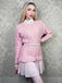 Rosa 1940er Solide Zopf Stricken Plissiertes Saum Pullover Kleid