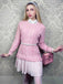 Rosa 1940er Solide Zopf Stricken Plissiertes Saum Pullover Kleid