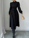 Schwarz 1970er Solide Taste Gürtel Kleid