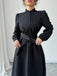 Schwarz 1970er Solide Taste Gürtel Kleid