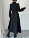 Schwarz 1970er Solide Taste Gürtel Kleid