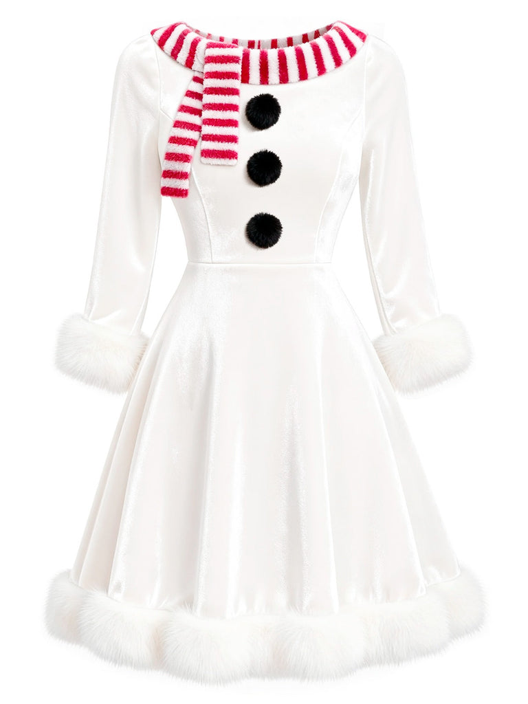 Rot & Weiß 1950er Weihnachten Schneemann Samt Kleid