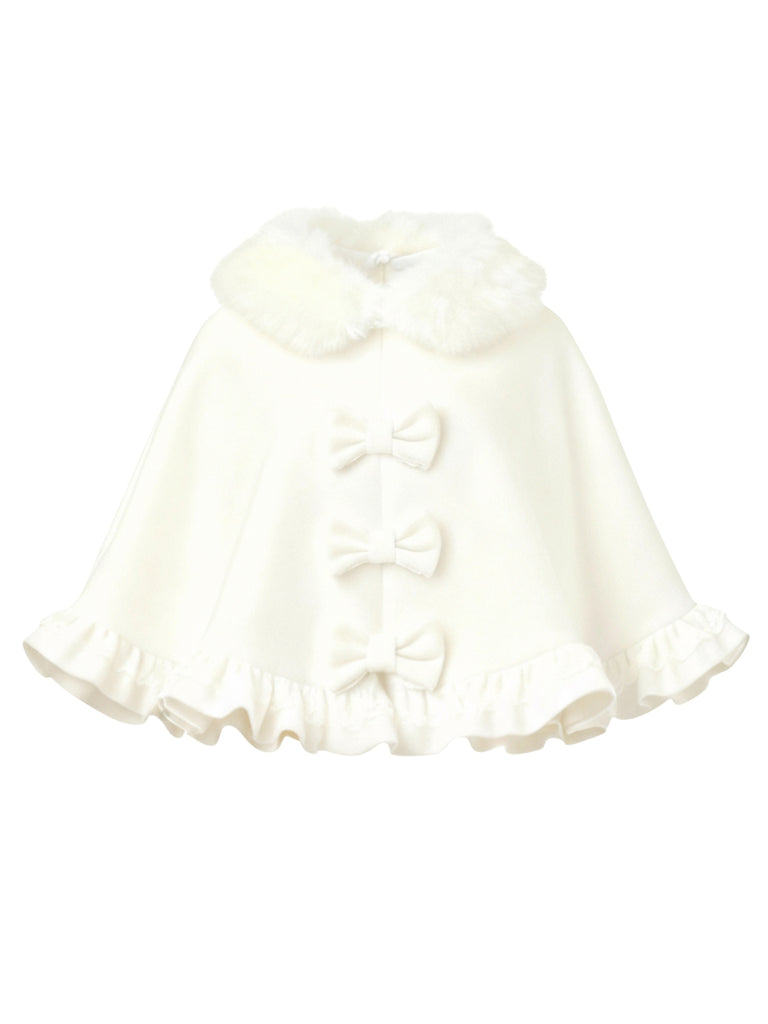 Weiß 1940er Pelzkragen Bogen Rüschensaum Cape