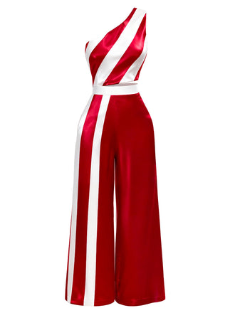 Rot & Weiß 1960er Eine Schulter Streifen Jumpsuit