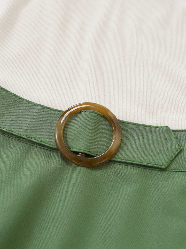 Grün 1950er Stricken Schulterfrei Plissiertes Kleid