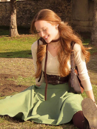 Grün 1950er Stricken Schulterfrei Plissiertes Kleid