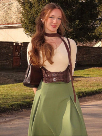 Grün 1950er Stricken Schulterfrei Plissiertes Kleid