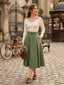 Grün 1950er Stricken Schulterfrei Plissiertes Kleid