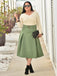 Grün 1950er Stricken Schulterfrei Plissiertes Kleid
