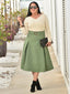 Grün 1950er Stricken Schulterfrei Plissiertes Kleid