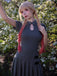 Grau 1970er Stricken Leder Schnalle Plissiertes Kleid